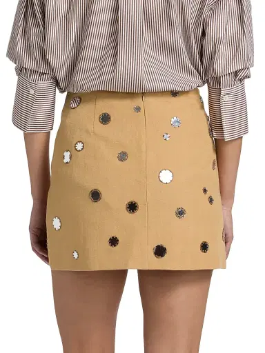 TANYA TAYLOR Women's Ari Mirror Embellished Linen-Blend Miniskirt - Dark Khaki - Size 14 | Thumbnail 5 TANYA TAYLOR Women's Ari Mirror Embellished Linen-Blend Miniskirt - Dark Khaki - Size 14 | Thumbnail 5