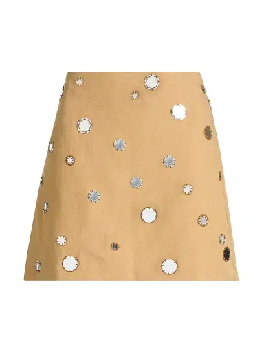 TANYA TAYLOR Women's Ari Mirror Embellished Linen-Blend Miniskirt - Dark Khaki - Size 14 | Thumbnail 1 TANYA TAYLOR Women's Ari Mirror Embellished Linen-Blend Miniskirt - Dark Khaki - Size 14 | Thumbnail 1