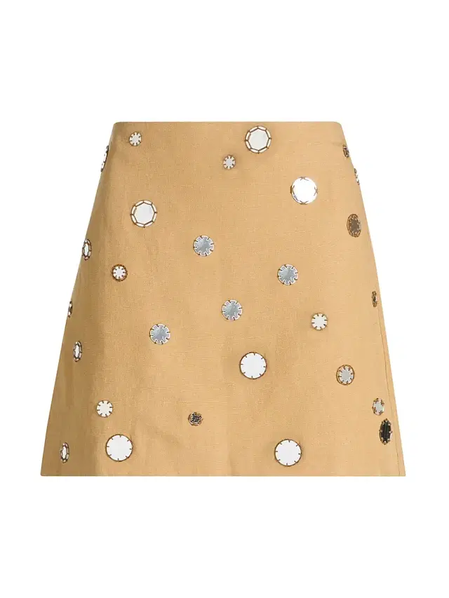 Tanya Taylor Women's Ari Mirror Embellished Linen-Blend Miniskirt - Dark Khaki
