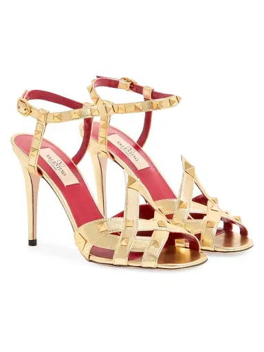 Valentino Garavani Women's Studdy 100MM Sandals in Laminated Nappa | Thumbnail 2