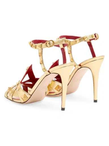 Valentino Garavani Women's Studdy 100MM Sandals in Laminated Nappa | Thumbnail 3