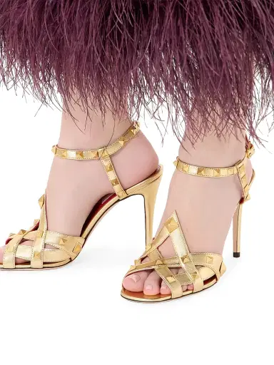 Valentino Garavani Women's Studdy 100MM Sandals in Laminated Nappa | Thumbnail 7