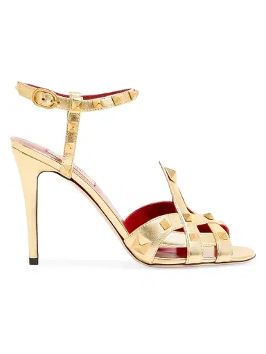 Valentino Garavani Women's Studdy 100MM Sandals in Laminated Nappa | Thumbnail 1
