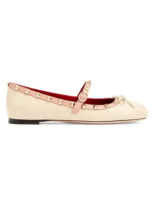 Valentino Garavani Women's Mary-Jane Rockstud Ballerinas - Butter