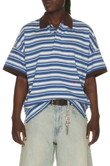 Rhude Fontaine Striped Short Sleeve Polo Shirt | Thumbnail 1