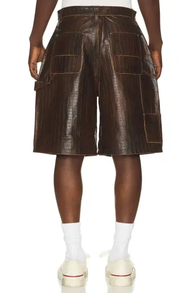 Found Distressed Croc Embossed Leather Shorts | Thumbnail 2