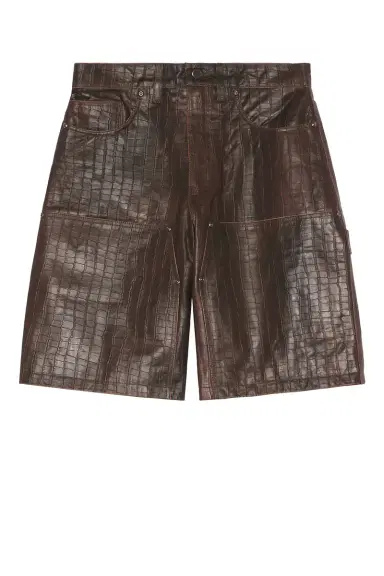 Found Distressed Croc Embossed Leather Shorts | Thumbnail 4