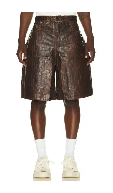 Found Distressed Croc Embossed Leather Shorts | Thumbnail 5