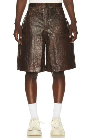 Found Distressed Croc Embossed Leather Shorts | Thumbnail 1