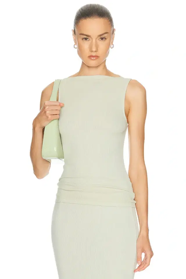 Silk Rib Sleeveless Boatneck Tank Top