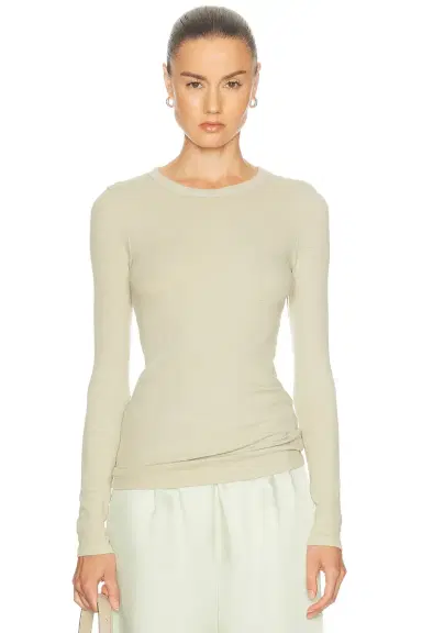 Enza Costa Textured Rib Long Sleeve Crewneck Top | Thumbnail 1