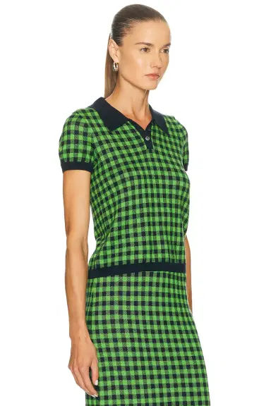 Guest In Residence Gingham Shrunken Polo Top | Thumbnail 2