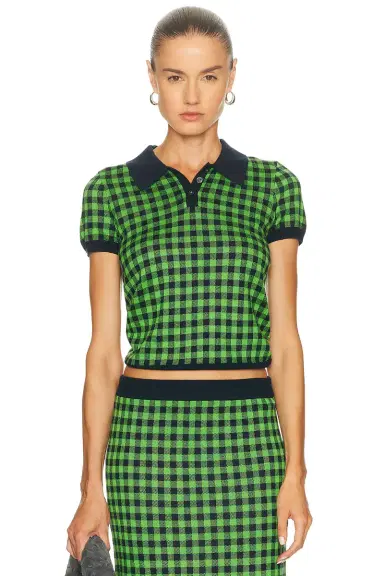 Guest In Residence Gingham Shrunken Polo Top | Thumbnail 1