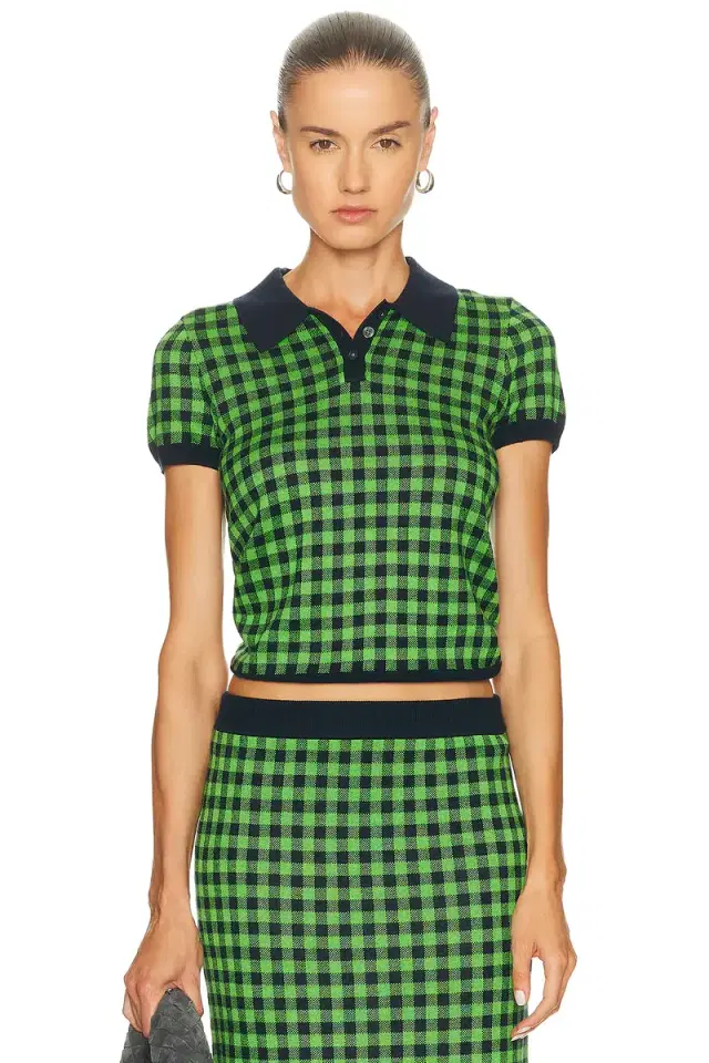 Guest In Residence Gingham Shrunken Polo Top