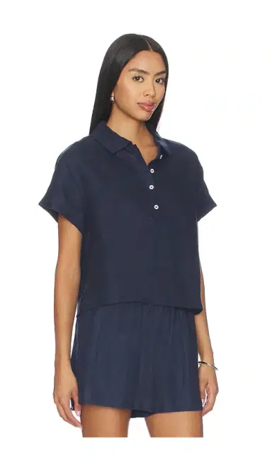 perfectwhitetee Linen 1/4 Button Down Collared Tee | Thumbnail 2