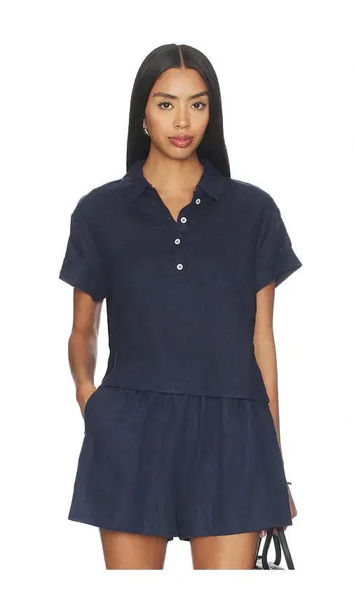 perfectwhitetee Linen 1/4 Button Down Collared Tee