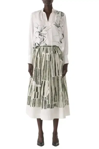 Jason Wu Collection STRIPE COLLAGE STRETCH COTTON MIDI SKIRT | Thumbnail 1 Jason Wu Collection STRIPE COLLAGE STRETCH COTTON MIDI SKIRT | Thumbnail 1