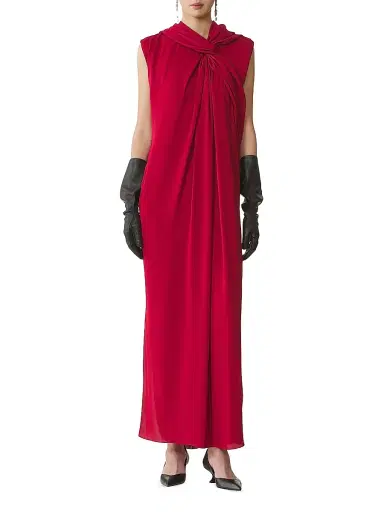 Lanvin Women's Long Knotted Dress in Satin - Red Anemone | Thumbnail 2
