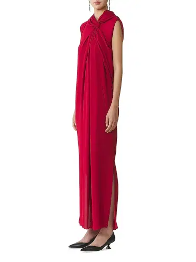 Lanvin Women's Long Knotted Dress in Satin - Red Anemone | Thumbnail 3