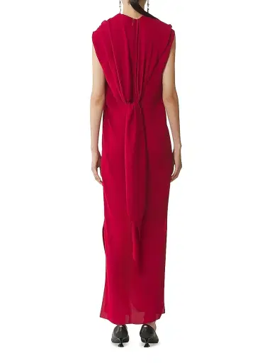 Lanvin Women's Long Knotted Dress in Satin - Red Anemone | Thumbnail 4
