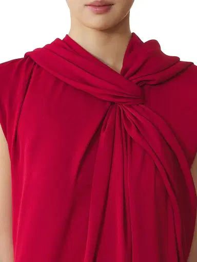 Lanvin Women's Long Knotted Dress in Satin - Red Anemone | Thumbnail 5