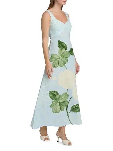 VERANDAH Women's Ammama Linen Floral Print Maxi Dress - Ice Blue Emerald Impatient - Size Large | Thumbnail 2