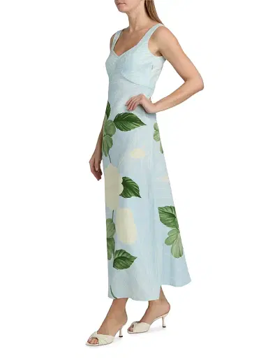 VERANDAH Women's Ammama Linen Floral Print Maxi Dress - Ice Blue Emerald Impatient - Size Large | Thumbnail 4