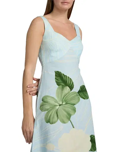 VERANDAH Women's Ammama Linen Floral Print Maxi Dress - Ice Blue Emerald Impatient - Size Large | Thumbnail 6