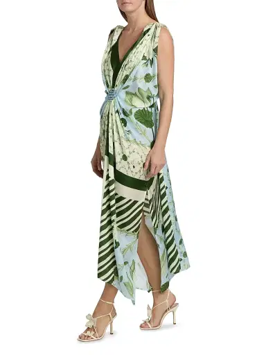 VERANDAH Women's Ammama Hand Knotted Drape Gown - Ice Blue And Emerald Lotus - Size Large | Thumbnail 4 VERANDAH Women's Ammama Hand Knotted Drape Gown - Ice Blue And Emerald Lotus - Size Large | Thumbnail 4