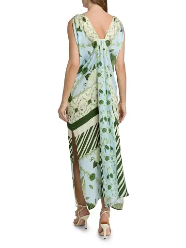 VERANDAH Women's Ammama Hand Knotted Drape Gown - Ice Blue And Emerald Lotus - Size Large | Thumbnail 5 VERANDAH Women's Ammama Hand Knotted Drape Gown - Ice Blue And Emerald Lotus - Size Large | Thumbnail 5