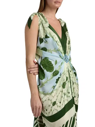 VERANDAH Women's Ammama Hand Knotted Drape Gown - Ice Blue And Emerald Lotus - Size Large | Thumbnail 6 VERANDAH Women's Ammama Hand Knotted Drape Gown - Ice Blue And Emerald Lotus - Size Large | Thumbnail 6