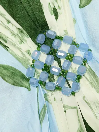 VERANDAH Women's Ammama Hand Knotted Drape Gown - Ice Blue And Emerald Lotus - Size Large | Thumbnail 7 VERANDAH Women's Ammama Hand Knotted Drape Gown - Ice Blue And Emerald Lotus - Size Large | Thumbnail 7