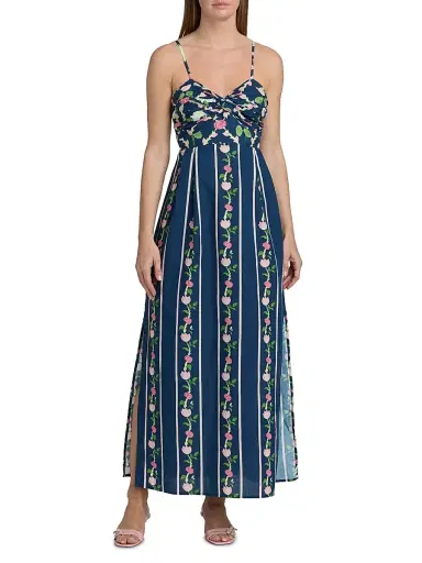 VERANDAH Women's Ammama Twist Drape Maxi Dress - Navy Lotus Checks And Border - Size XL | Thumbnail 2 VERANDAH Women's Ammama Twist Drape Maxi Dress - Navy Lotus Checks And Border - Size XL | Thumbnail 2