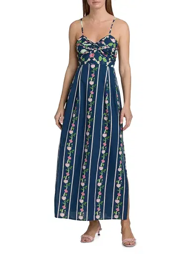 VERANDAH Women's Ammama Twist Drape Maxi Dress - Navy Lotus Checks And Border - Size XL | Thumbnail 3 VERANDAH Women's Ammama Twist Drape Maxi Dress - Navy Lotus Checks And Border - Size XL | Thumbnail 3