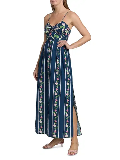 VERANDAH Women's Ammama Twist Drape Maxi Dress - Navy Lotus Checks And Border - Size XL | Thumbnail 4 VERANDAH Women's Ammama Twist Drape Maxi Dress - Navy Lotus Checks And Border - Size XL | Thumbnail 4