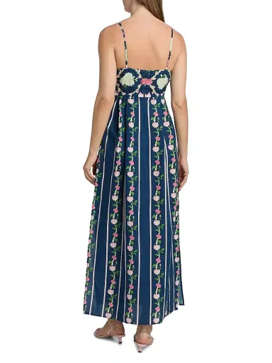 VERANDAH Women's Ammama Twist Drape Maxi Dress - Navy Lotus Checks And Border - Size XL | Thumbnail 5 VERANDAH Women's Ammama Twist Drape Maxi Dress - Navy Lotus Checks And Border - Size XL | Thumbnail 5