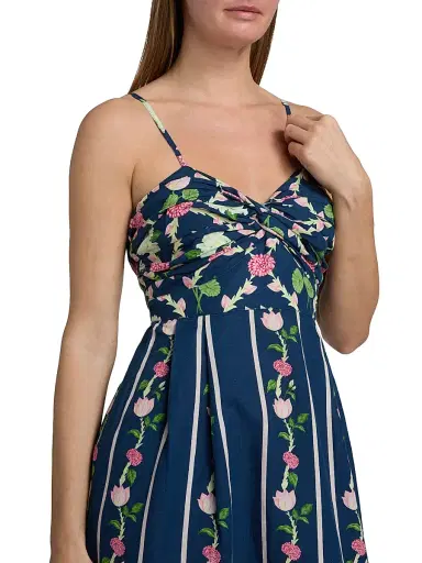 VERANDAH Women's Ammama Twist Drape Maxi Dress - Navy Lotus Checks And Border - Size XL | Thumbnail 6 VERANDAH Women's Ammama Twist Drape Maxi Dress - Navy Lotus Checks And Border - Size XL | Thumbnail 6