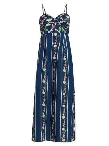 VERANDAH Women's Ammama Twist Drape Maxi Dress - Navy Lotus Checks And Border - Size XL | Thumbnail 1 VERANDAH Women's Ammama Twist Drape Maxi Dress - Navy Lotus Checks And Border - Size XL | Thumbnail 1