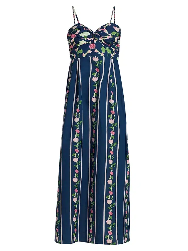 Women's Ammama Twist Drape Maxi Dress - Navy Lotus Checks And Border