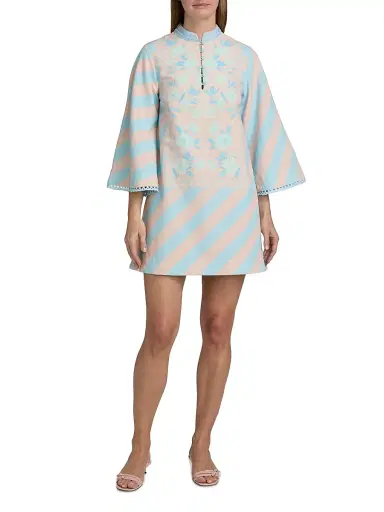 VERANDAH Women's Ammama Anj Striped Minidress - Ice Blue And Blush Magnolia - Size Large | Thumbnail 2 VERANDAH Women's Ammama Anj Striped Minidress - Ice Blue And Blush Magnolia - Size Large | Thumbnail 2
