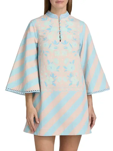 VERANDAH Women's Ammama Anj Striped Minidress - Ice Blue And Blush Magnolia - Size Large | Thumbnail 3 VERANDAH Women's Ammama Anj Striped Minidress - Ice Blue And Blush Magnolia - Size Large | Thumbnail 3