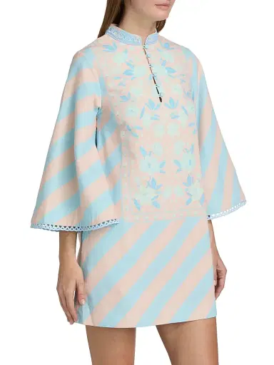 VERANDAH Women's Ammama Anj Striped Minidress - Ice Blue And Blush Magnolia - Size Large | Thumbnail 4 VERANDAH Women's Ammama Anj Striped Minidress - Ice Blue And Blush Magnolia - Size Large | Thumbnail 4