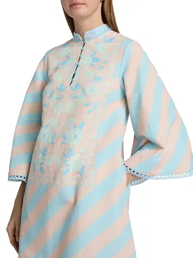VERANDAH Women's Ammama Anj Striped Minidress - Ice Blue And Blush Magnolia - Size Large | Thumbnail 6 VERANDAH Women's Ammama Anj Striped Minidress - Ice Blue And Blush Magnolia - Size Large | Thumbnail 6