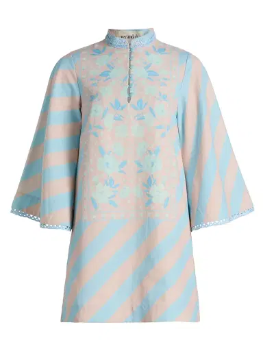 VERANDAH Women's Ammama Anj Striped Minidress - Ice Blue And Blush Magnolia - Size Large | Thumbnail 1 VERANDAH Women's Ammama Anj Striped Minidress - Ice Blue And Blush Magnolia - Size Large | Thumbnail 1