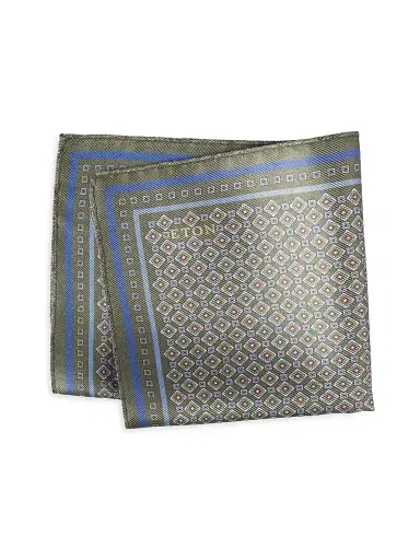 Eton Men's Medallion Double Print Silk Pocket Square | Thumbnail 1
