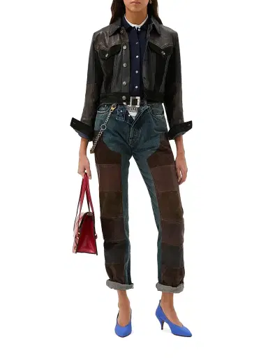 Versace Women's Patchwork Straight-Leg Leather Jeans | Thumbnail 2