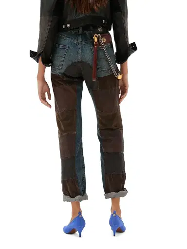 Versace Women's Patchwork Straight-Leg Leather Jeans | Thumbnail 4