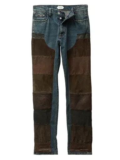 Versace Women's Patchwork Straight-Leg Leather Jeans | Thumbnail 1