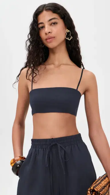 susana monaco Solid Linen Tie Back Top Midnight | Thumbnail 2 susana monaco Solid Linen Tie Back Top Midnight | Thumbnail 2