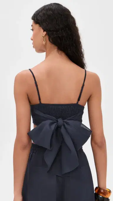 susana monaco Solid Linen Tie Back Top Midnight | Thumbnail 3 susana monaco Solid Linen Tie Back Top Midnight | Thumbnail 3